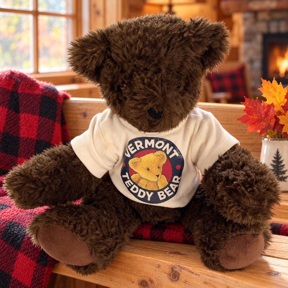 Vermont Teddy Bear Brown Plush Logo T Shirt Stuffed Animal Collectible Bear